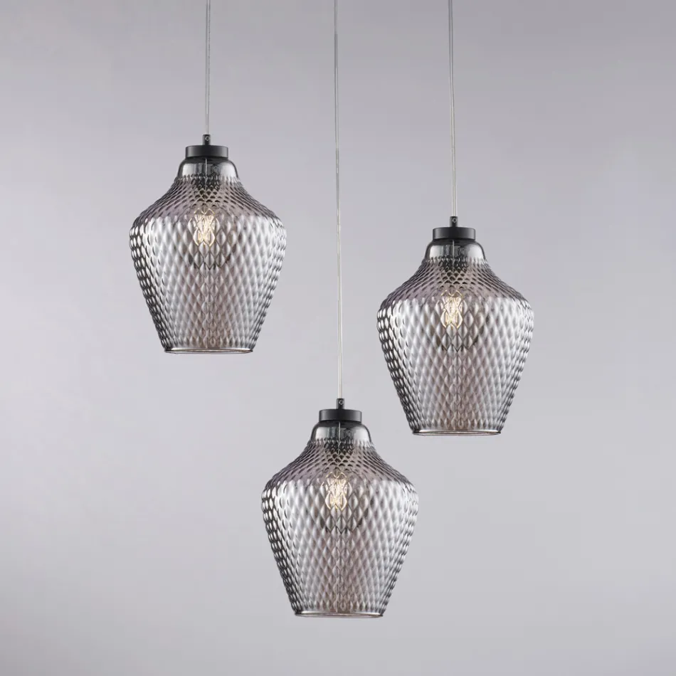 Závěsné svítidlo Alnitak se 3 světly, černé sklo a kov Viadurini