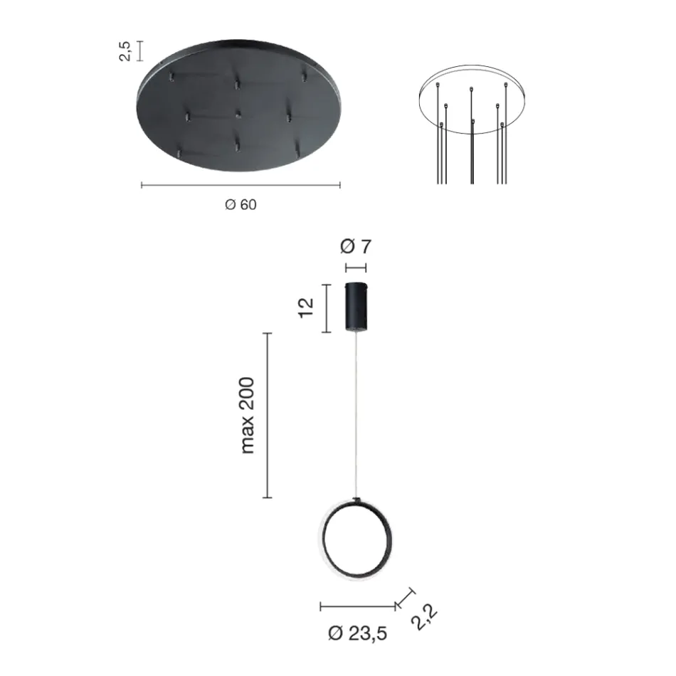 Zlatě lakovaný kovový závěsný lustr s 8 LED světly - Cedr Viadurini