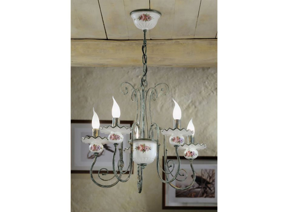 Umělecký keramický lustr s ručním dekorem a starožitnou mosazí - Sanremo Viadurini