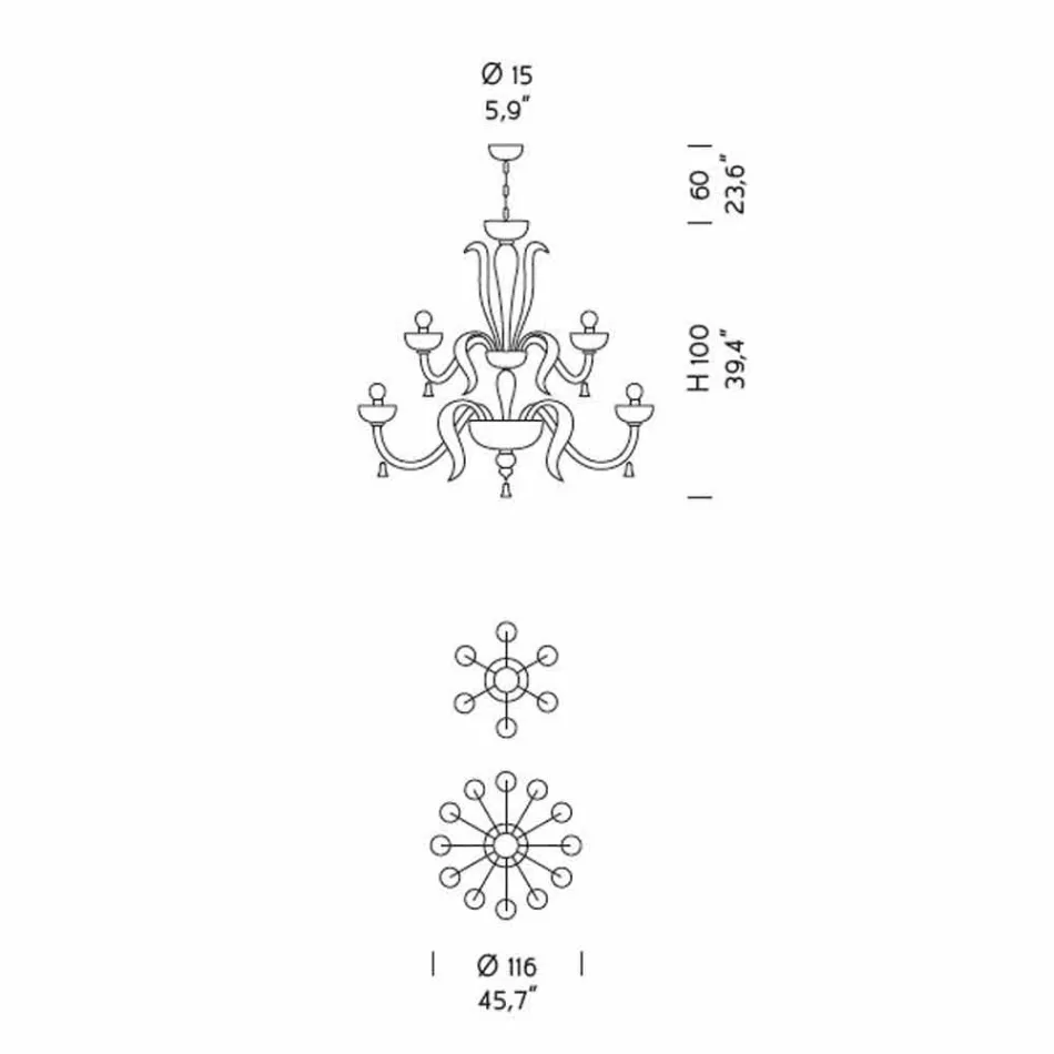 Ručně vyrobený lustr 18 světel v benátském skle, vyrobený v Itálii - Regina Viadurini