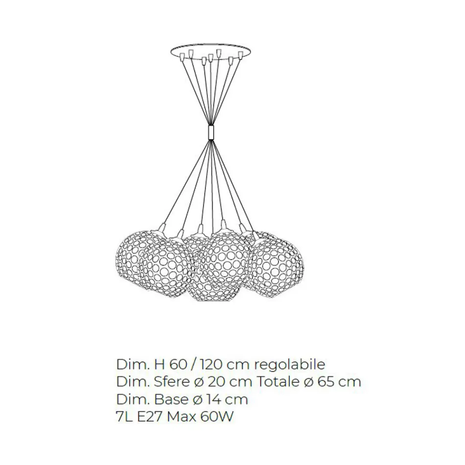 Ručně vyráběný lustr z benátského skla a kovu - Bolle Balloton Viadurini