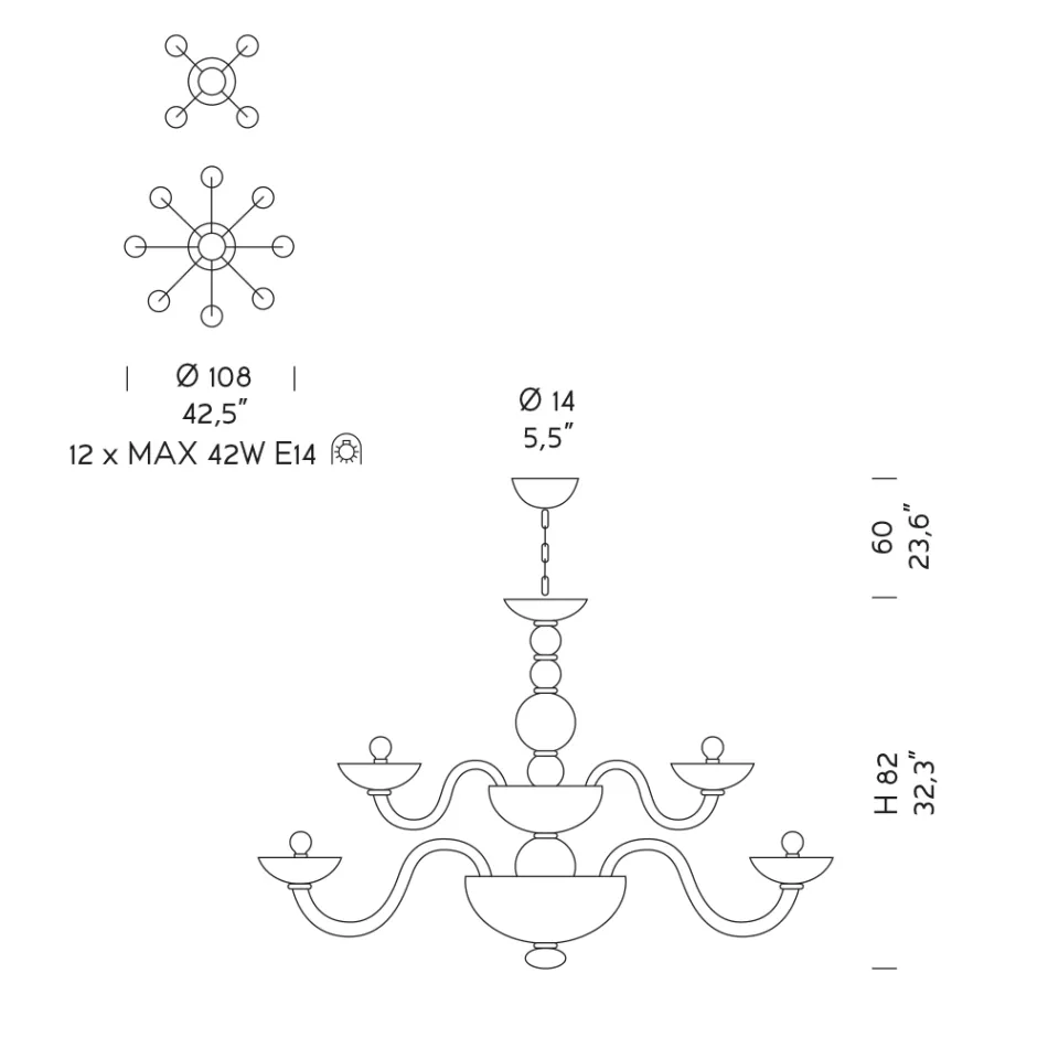 Klasický lustr 12 světel z benátského skla Made in Italy - Foscarino Viadurini
