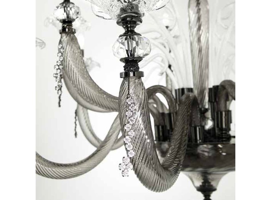 Klasický lustr 12 světel foukané sklo květinové detaily - Bluminda Viadurini