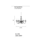 Klasický lustr 6 světel kouřové sklo Ručně vyráběné italské a kovové - Memore Viadurini