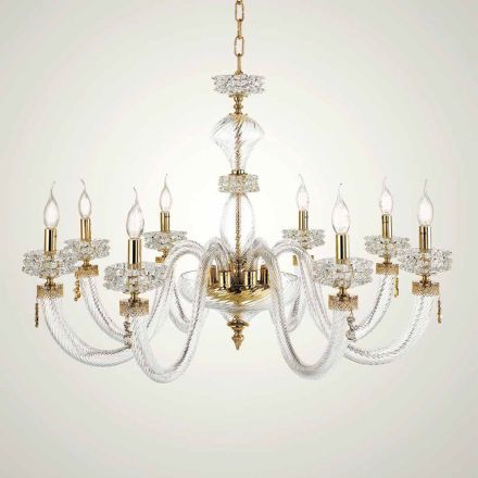 Klasický lustr 8 světel v italském luxusním ručně vyráběném skle - fyziologický roztok Viadurini