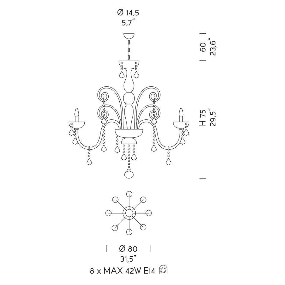 Klasický lustr 8 světel z benátského skla Made in Italy - Florentine Viadurini