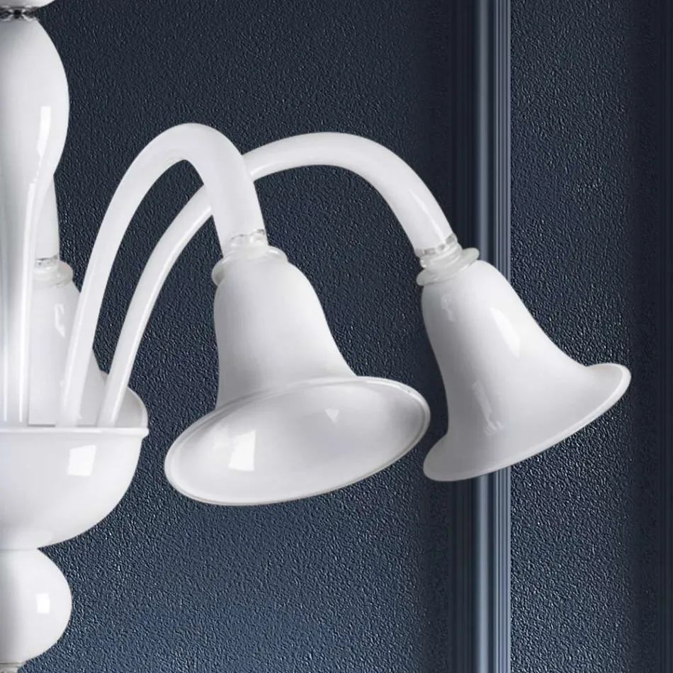 Klasický řemeslný lustr z foukaného bílého benátského skla - Elsa Viadurini