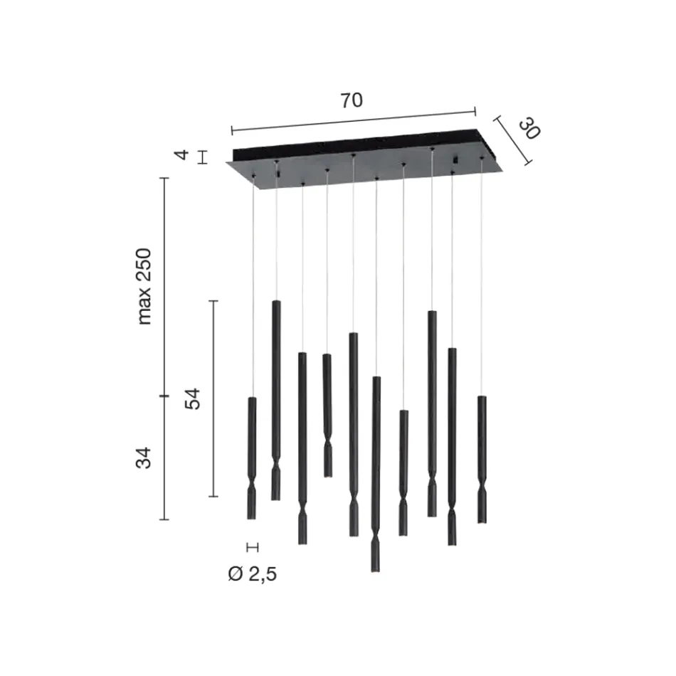 Lustr s 10 LED světly z lakovaného kovu a nastavitelnými kabely - modřín Viadurini