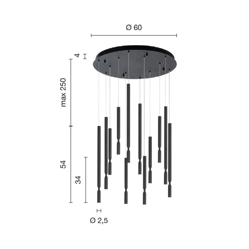 Lustr s 12 LED světly z lakovaného kovu a nastavitelnými kabely - modřín Viadurini