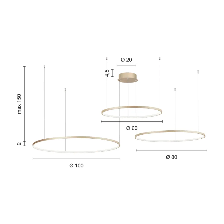 Lustr se 2 nebo 3 horizontálními Roronde LED světly z lakovaného kovu - Mulberry Viadurini