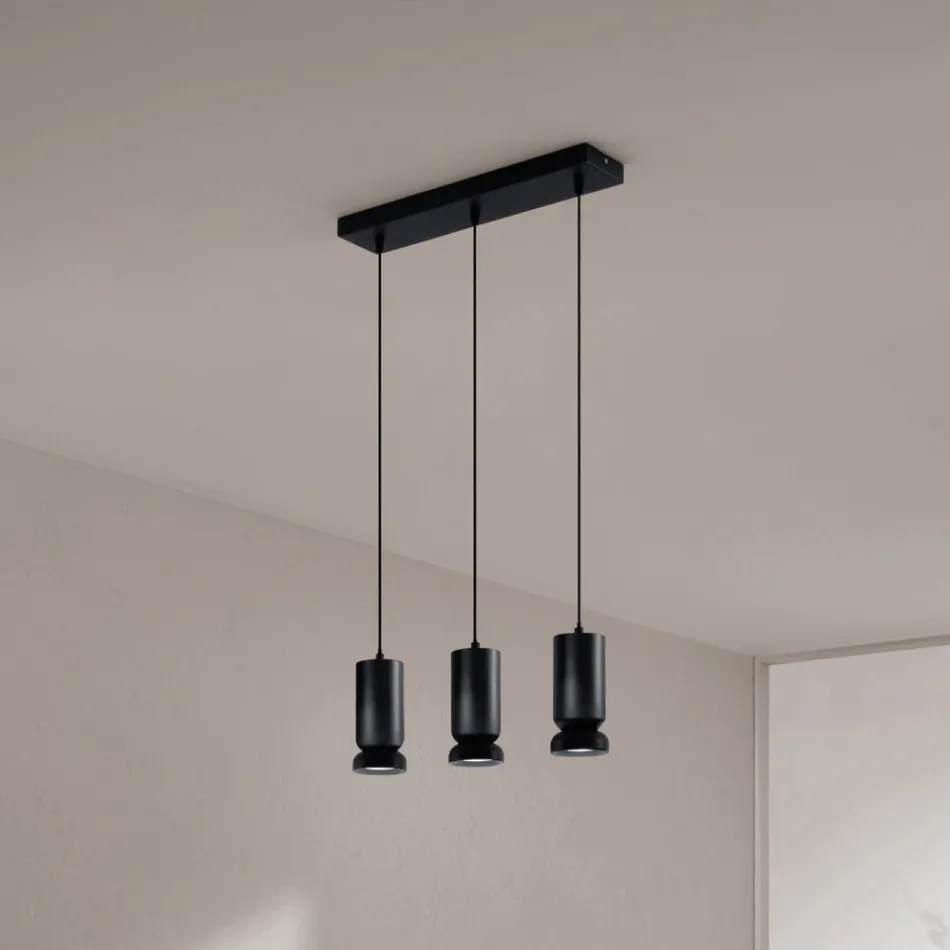 Lustr se 3 LED diodami z práškově lakovaného hliníku a nastavitelným kabelem - Buxus Viadurini