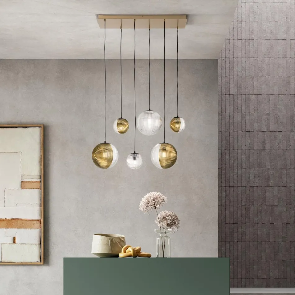 Lustr se 6 světly z foukaného skla ve tvaru koule Made in Italy - Prilla Viadurini