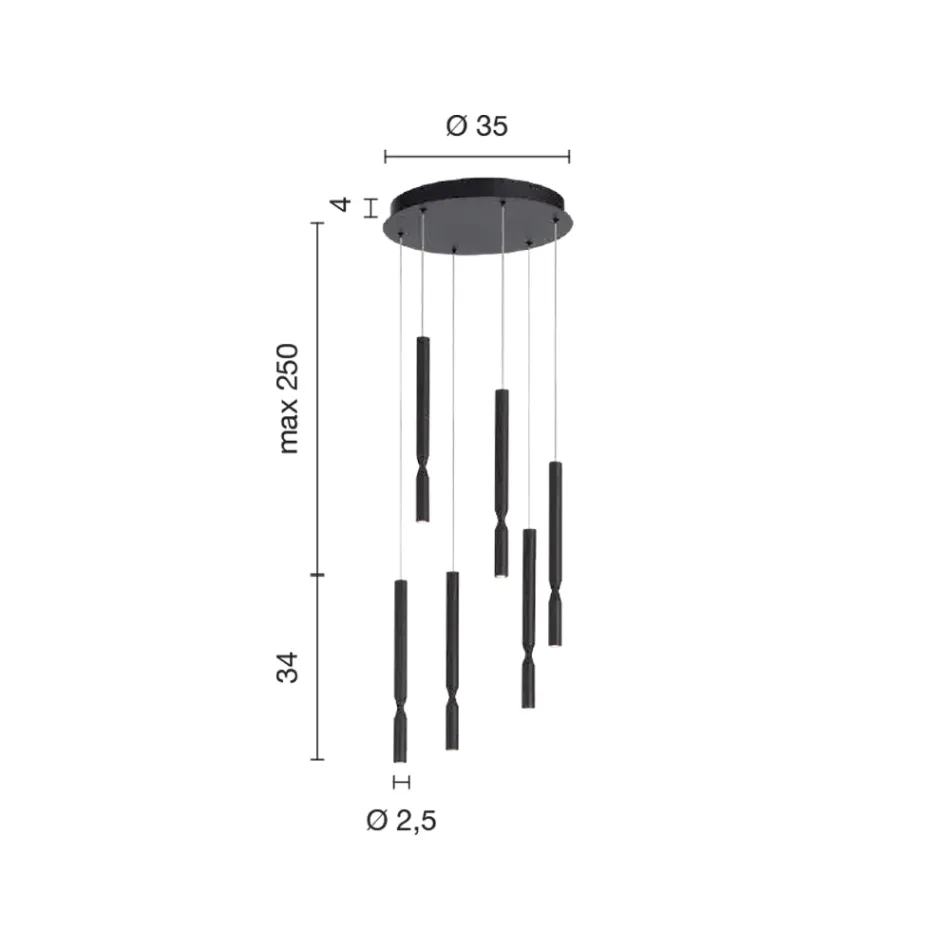 Lustr se 6 LED světly z lakovaného kovu a nastavitelnými kabely - modřín Viadurini