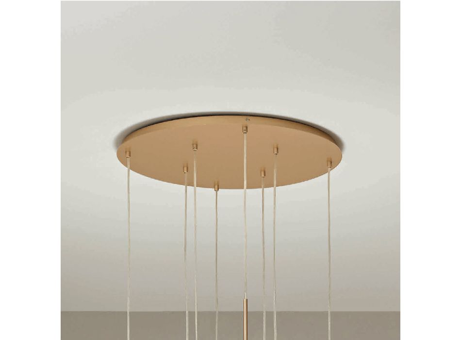 Lustr s 8 LED ve zlatě lakovaném kovu a foukaném skle - Ailanto Viadurini