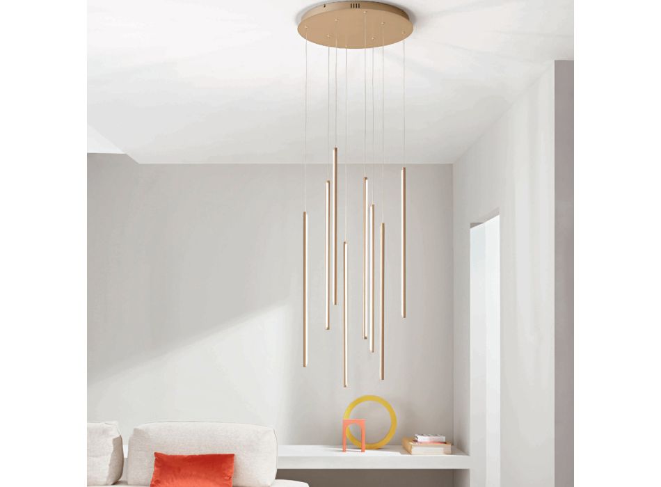 Lustr s 8 LED světly ve zlatém lakovaném kovu a nastavitelnými kabely – oranžový Viadurini