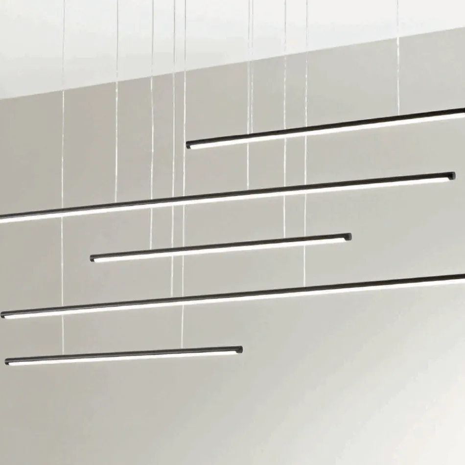 Lustr s horizontálními LED světly z kovu a nastavitelnými kabely - oranžový Viadurini