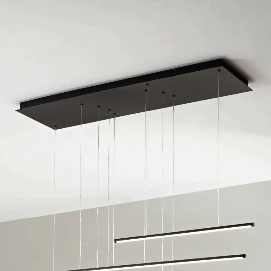 Lustr s horizontálními LED světly z kovu a nastavitelnými kabely - oranžový Viadurini