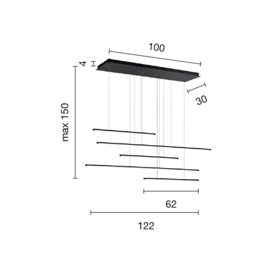 Lustr s horizontálními LED světly z kovu a nastavitelnými kabely - oranžový Viadurini