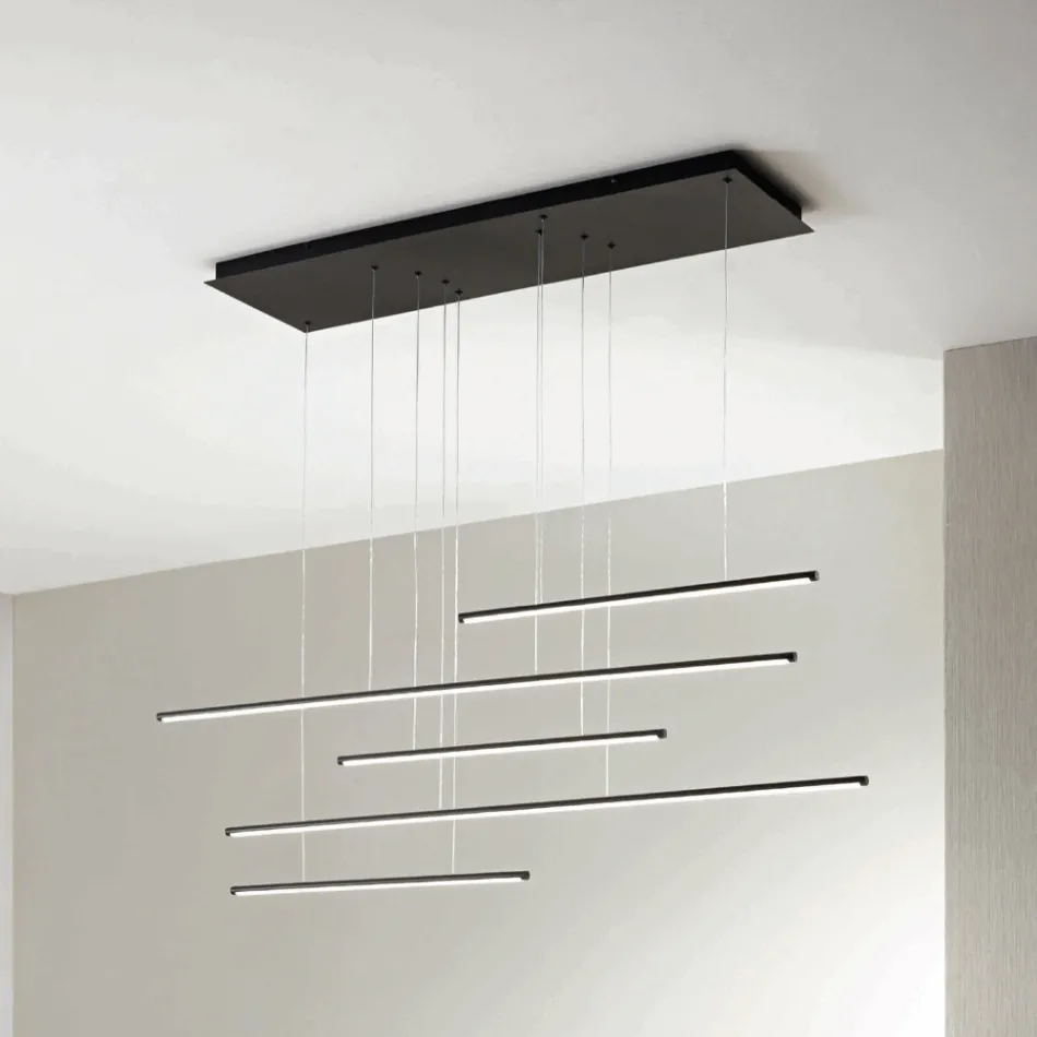 Lustr s horizontálními LED světly z kovu a nastavitelnými kabely - oranžový Viadurini