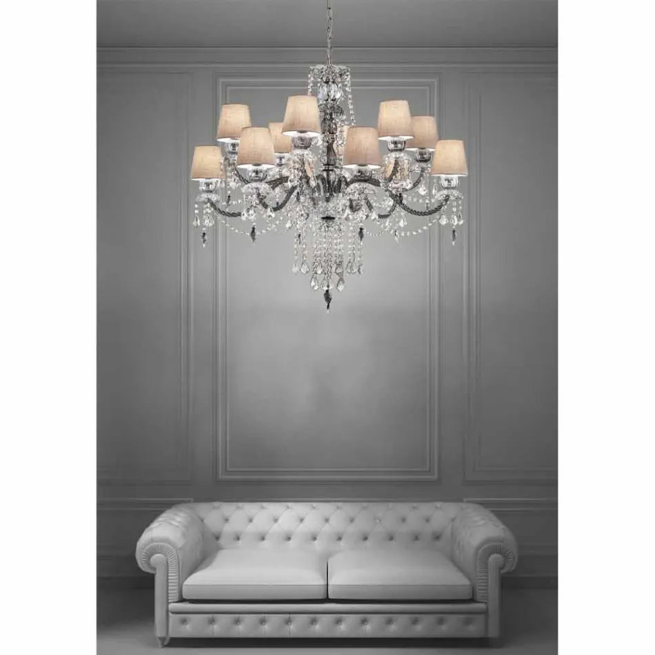 Lustr z řemeslného benátského skla, 12 světel, vyrobený v Itálii - Milagros Viadurini