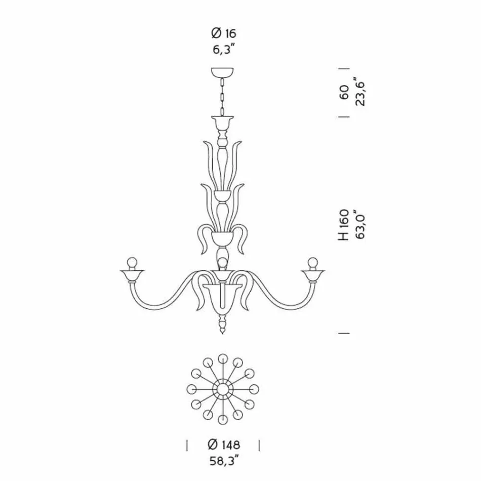 Skleněný lustr 12 světel, ručně vyrobený v Itálii - Agustina Viadurini