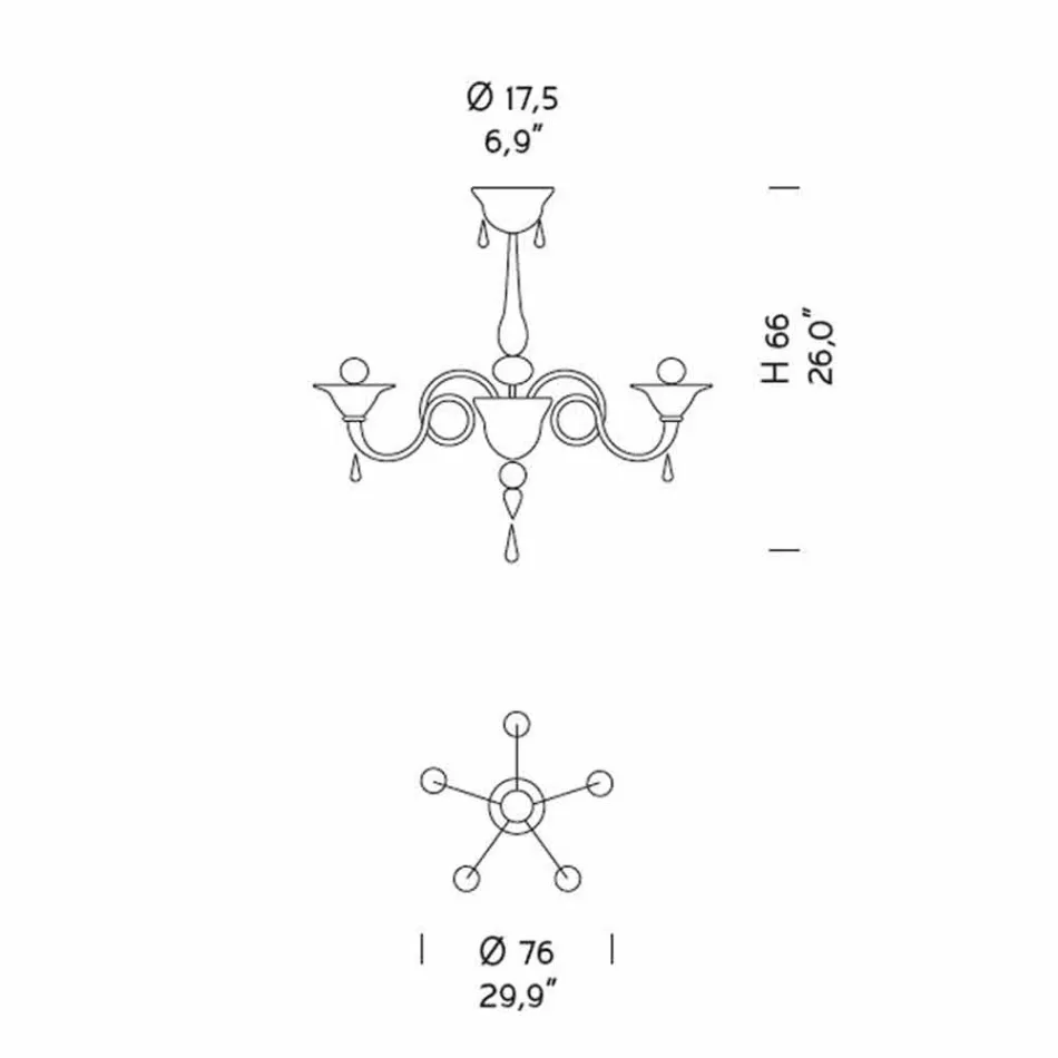 Skleněný lustr 5 světel, ručně vyrobený v Itálii - Margherita Viadurini