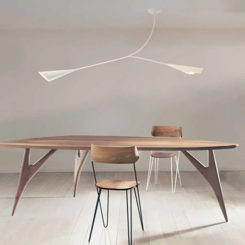 Ručně vyrobený bílý malovaný ocelový lustr vyrobený v Itálii - Elica Viadurini