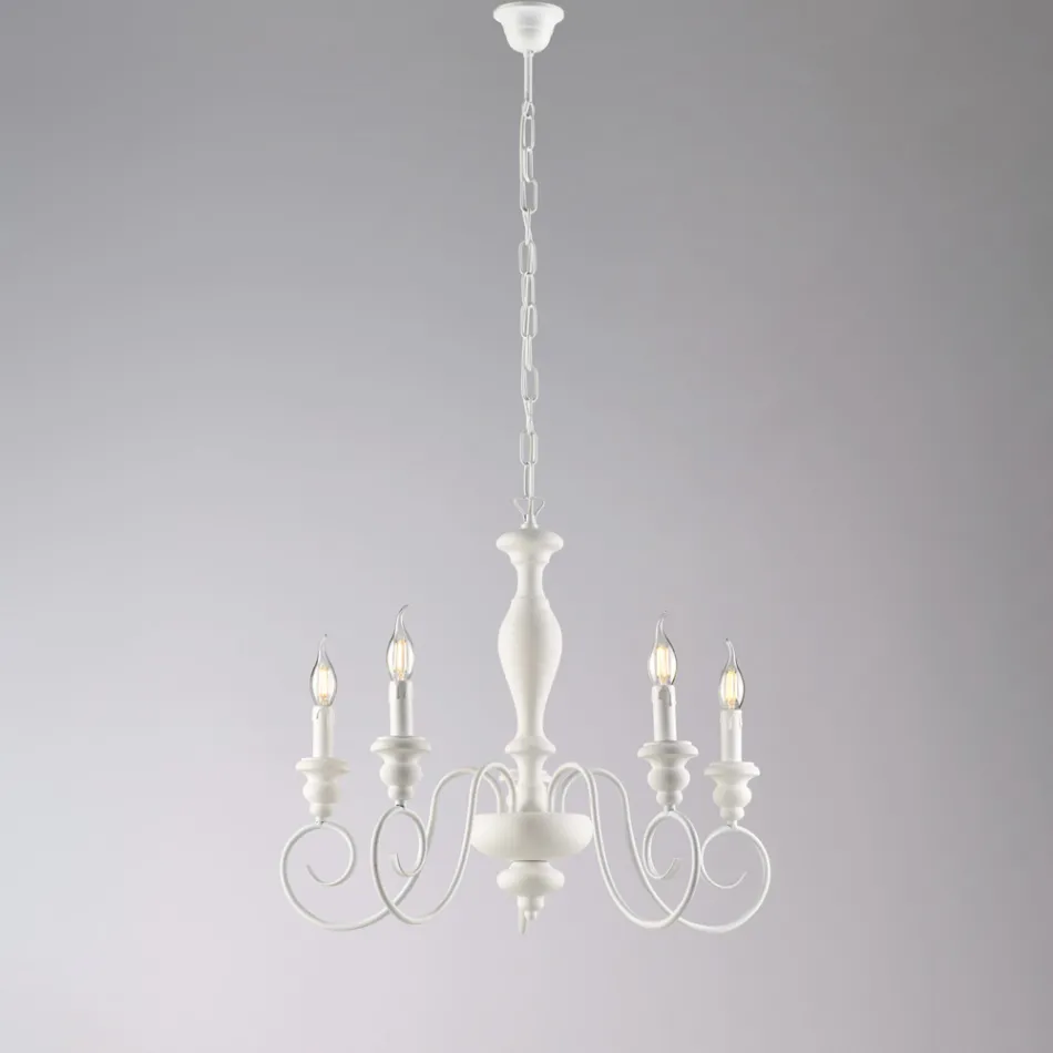 Lustr z italského dřeva a lakovaného železa pro interiérovou dekoraci - Toskánsko Viadurini