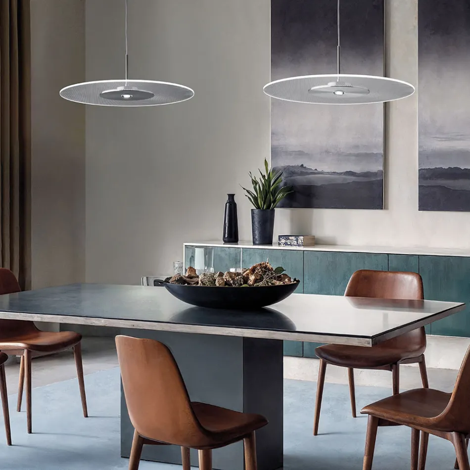 Kovový lustr s difuzorem z plexiskla s mikrotečkami - Nora Viadurini