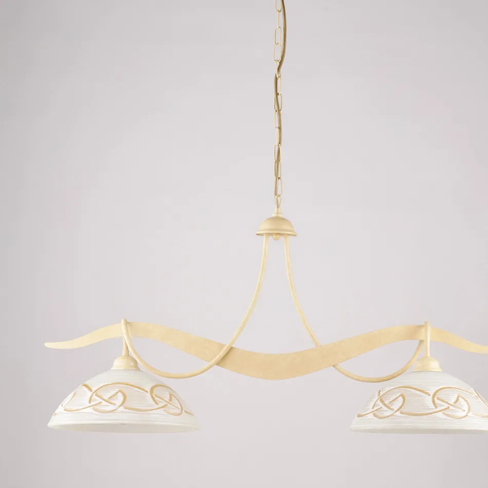 Dvousvětlý skleněný kovový lustr pro interiérové osvětlení - Musca Viadurini