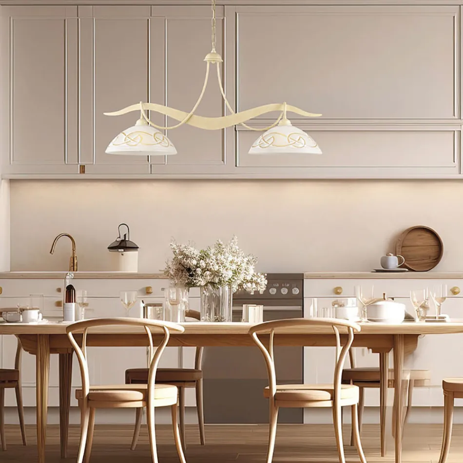 Dvousvětlý skleněný kovový lustr pro interiérové osvětlení - Musca Viadurini