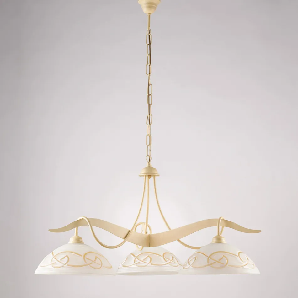 Třísvítkový skleněný kovový lustr pro interiérové osvětlení - Musca Viadurini