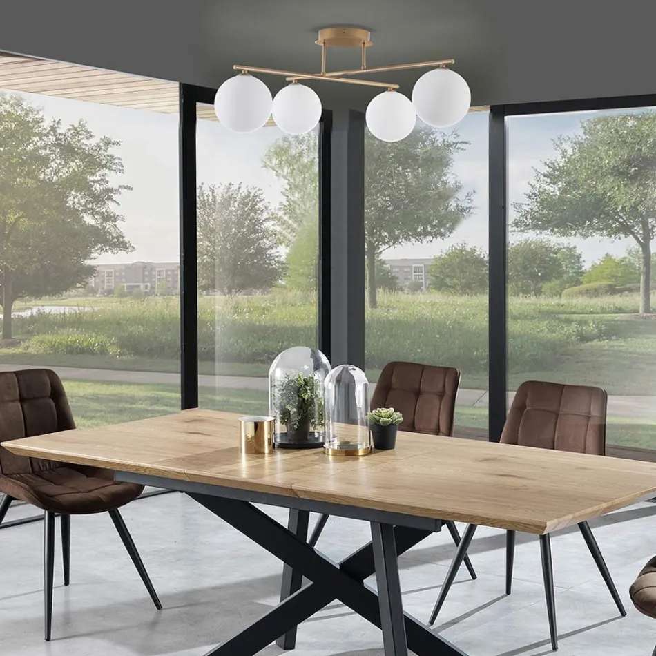 Lustr v kovovém zlatém kovu a 4 bílé skleněné koule - Benátky Viadurini