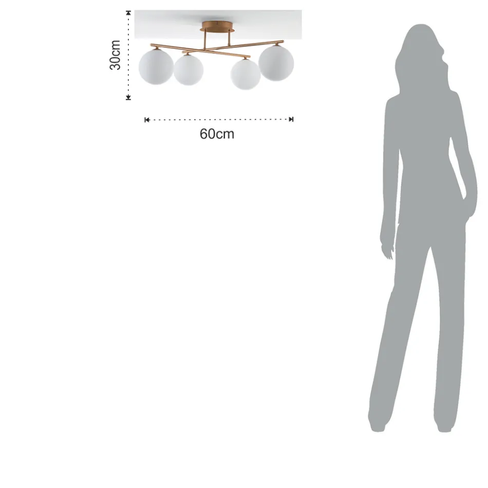 Lustr v kovovém zlatém kovu a 4 bílé skleněné koule - Benátky Viadurini