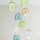 Zlatý lakovaný kovový lustr s LED světlem a barevným sklem - habr Viadurini