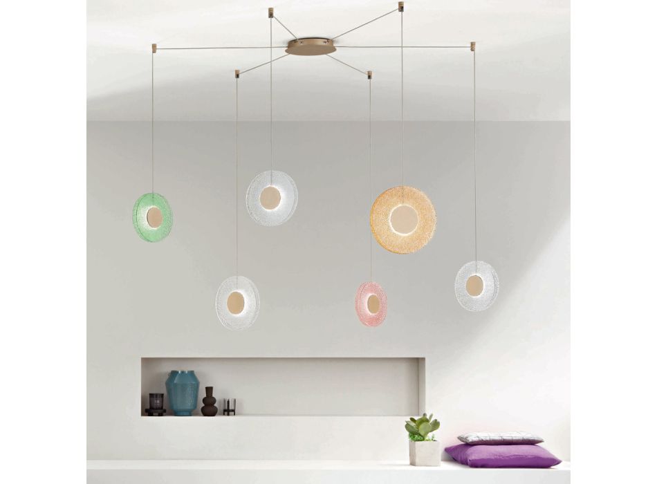 Lustr z lakovaného kovu a barevného skla s LED světlem - Albizia Viadurini