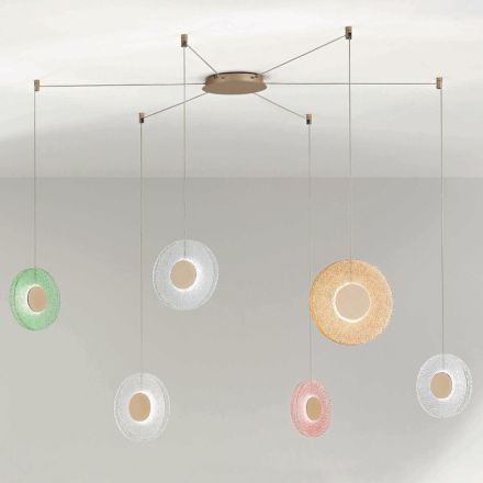 Lustr z lakovaného kovu a barevného skla s LED světlem - Albizia Viadurini