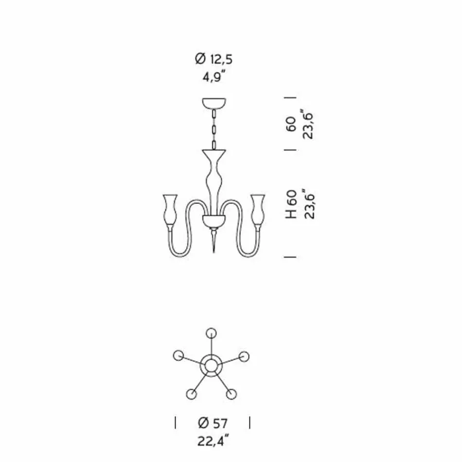 Lustr z 5 světelného skla vyrobený ručně v Itálii - Vittoria Viadurini