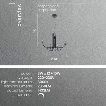 13 světel LED lustr v bílém, černém nebo zlatém lakovaném kovu - Scorpio