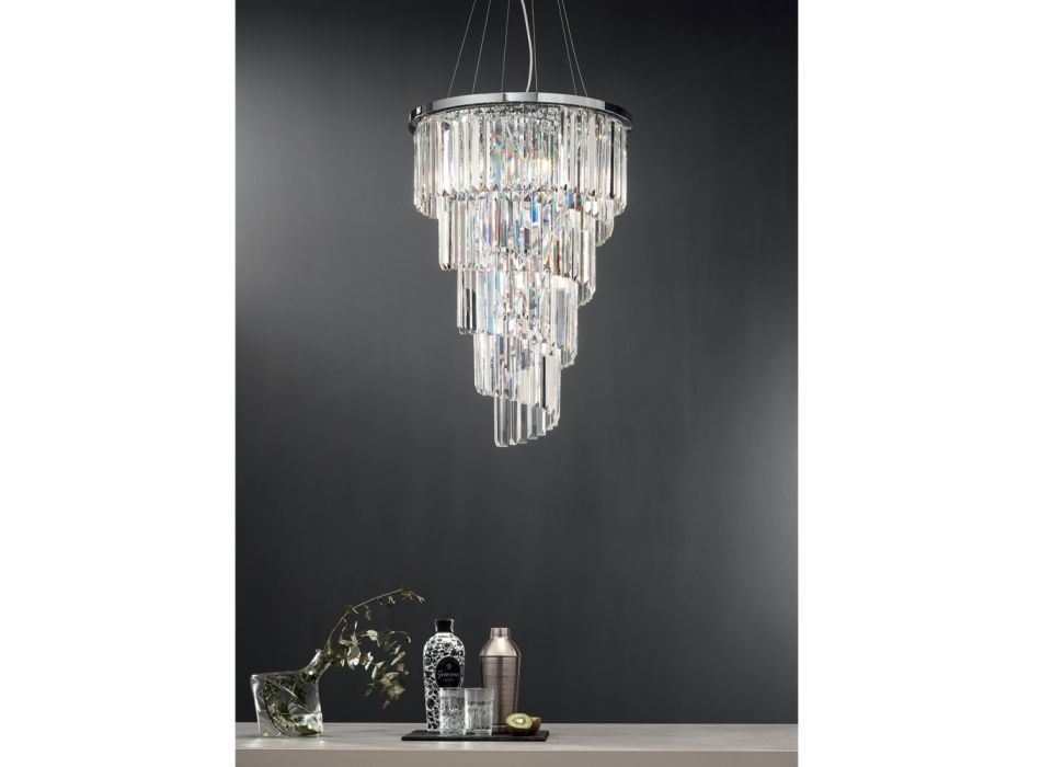 Klasický luxusní lustr z chromovaného kovu a broušeného křišťálu - Lambert Viadurini