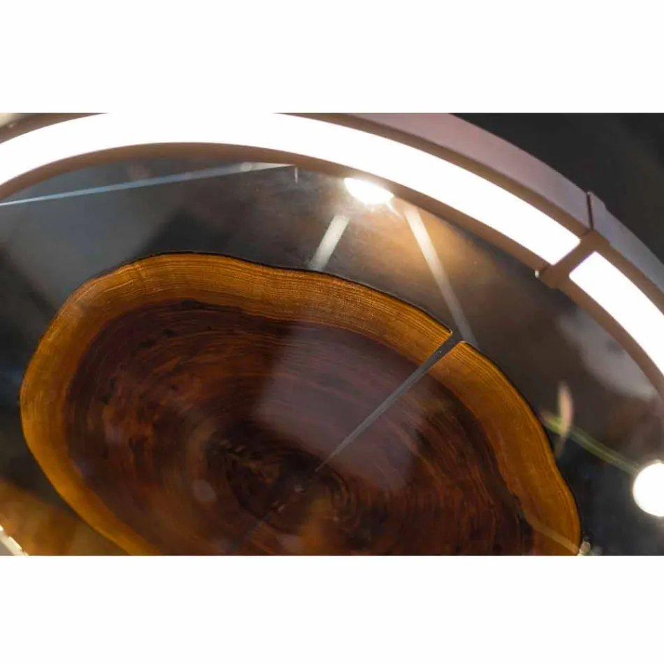 Moderní ocelový a skleněný lustr s dřevěnou vložkou vyrobený v Itálii - Soul Viadurini