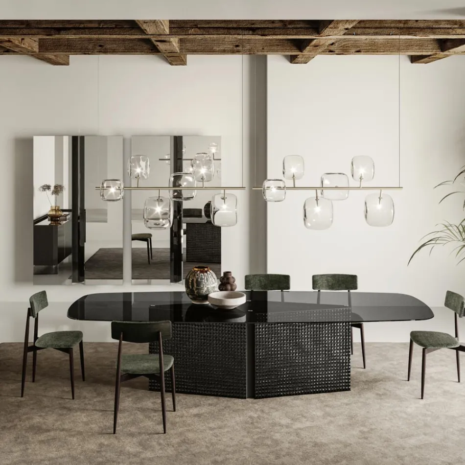 Horizontální lustr z kovu a průhledného skla Pyrex - Iperspazio Viadurini