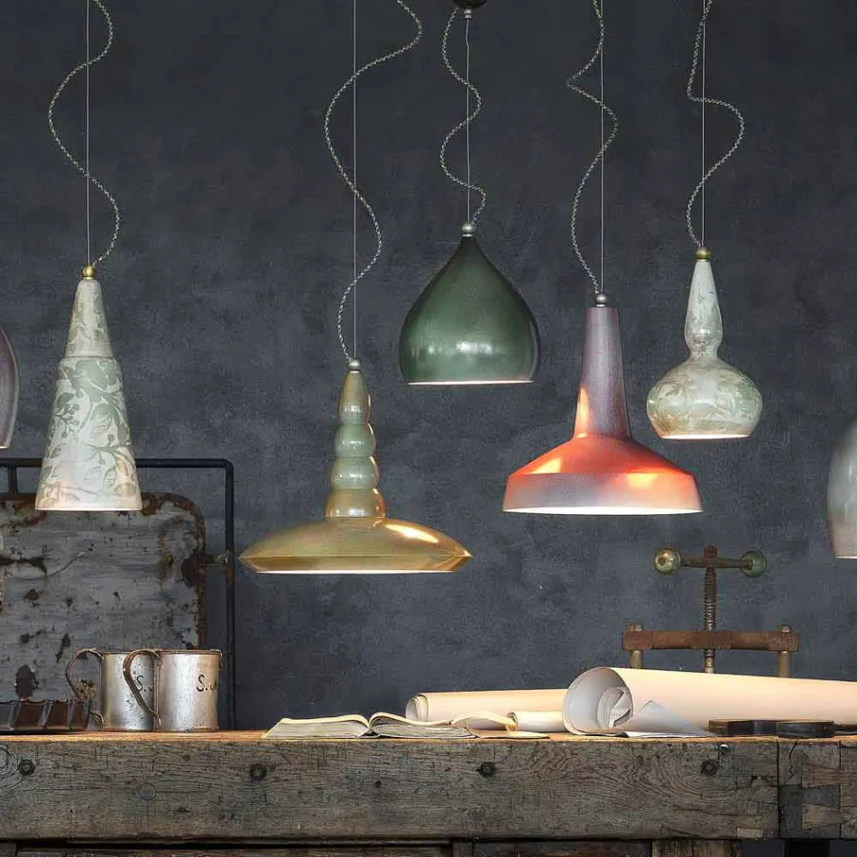 retro lustr suspenze řemeslník keramika Ferroluce Viadurini