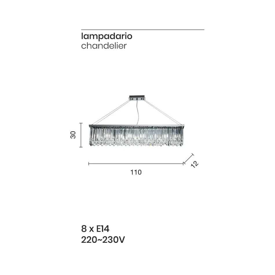 Klasický luxusní závěsný lustr z kovu a broušeného křišťálu - Zolando Viadurini