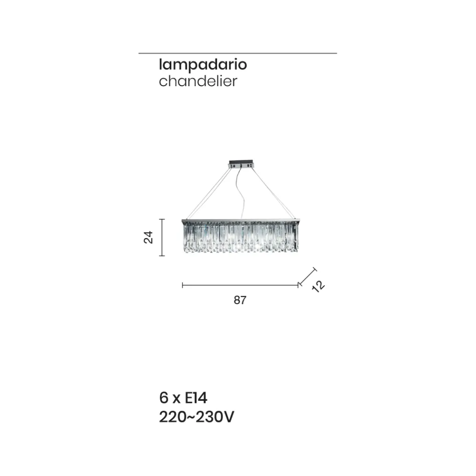 Klasický luxusní závěsný lustr z kovu a broušeného křišťálu - Zolando Viadurini