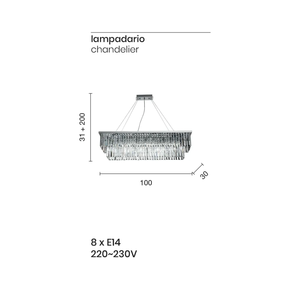 Klasický závěsný lustr kovový a luxusní broušený křišťál - Mirielle Viadurini