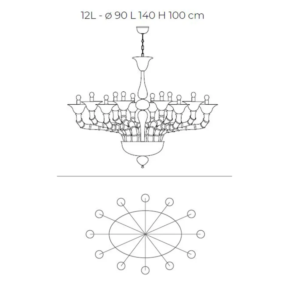 Klasický stylový lustr z ručně foukaného benátského skla - marnost Viadurini