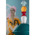 Vintage zelený nebo žlutý keramický lustr vyrobený v Itálii - Ferroluce Lariat Viadurini