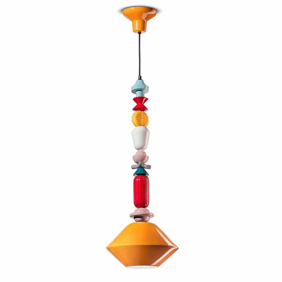 Vintage zelený nebo žlutý keramický lustr vyrobený v Itálii - Ferroluce Lariat Viadurini