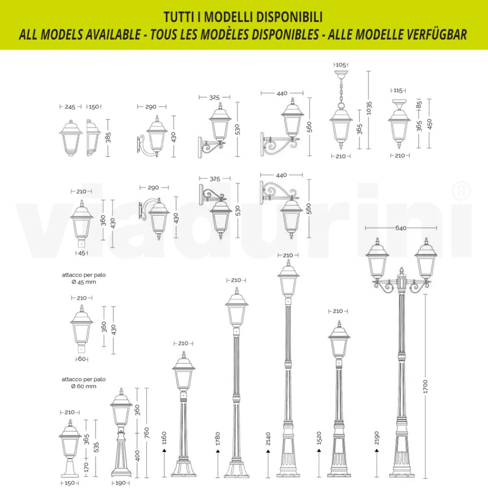 152 cm vysoká pouliční lampa z antracitového skla a hliníku Made in Italy - Scintilla Viadurini